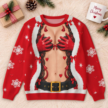 Naughty Santa Ugly Sweatshirt Funny Devil Christmas Party Outfit