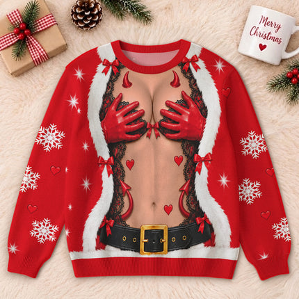 Naughty Santa Ugly Sweatshirt Funny Devil Christmas Party Outfit
