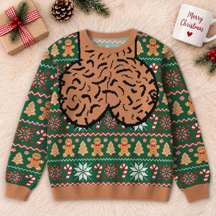 Funny Brain Christmas Ugly Sweatshirt Gingerbread Candy Cane Holiday Sweater