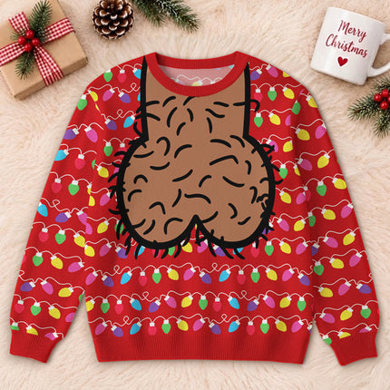Funny Hairy Balls Christmas Ugly Sweatshirt Colorful Lights Adult Humor