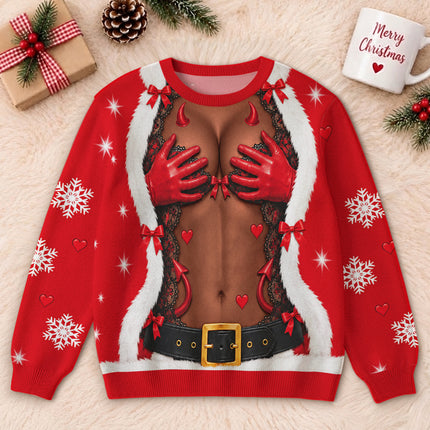 Naughty Santa Ugly Sweatshirt Funny Devil Christmas Party Outfit