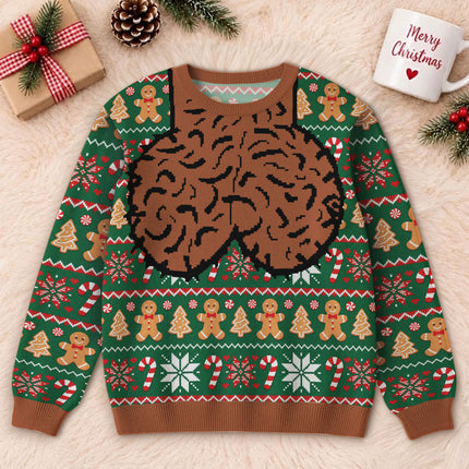 Funny Brain Christmas Ugly Sweatshirt Gingerbread Candy Cane Holiday Sweater