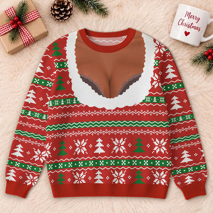 Funny Christmas Ugly Sweatshirt Faux Cleavage Holiday Print