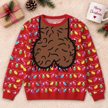 Funny Hairy Balls Christmas Ugly Sweatshirt Colorful Lights Adult Humor