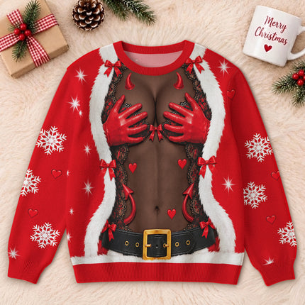 Naughty Santa Ugly Sweatshirt Funny Devil Christmas Party Outfit
