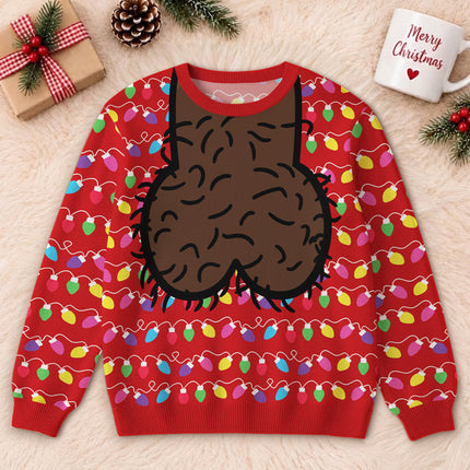 Funny Hairy Balls Christmas Ugly Sweatshirt Colorful Lights Adult Humor
