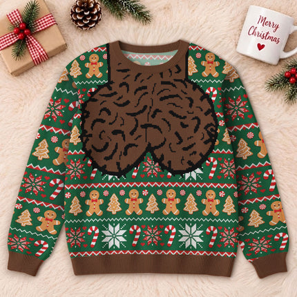 Funny Brain Christmas Ugly Sweatshirt Gingerbread Candy Cane Holiday Sweater