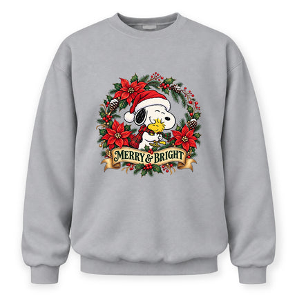 Merry and Bright Christmas Poinsettia Wreath Sweatshirt