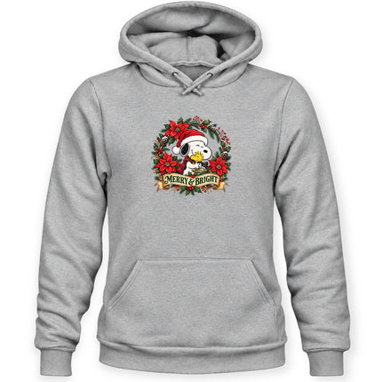 Merry and Bright Christmas Poinsettia Wreath Hoodie