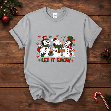 Let It Snow Christmas Snowman Trio Holiday Graphic T-Shirt