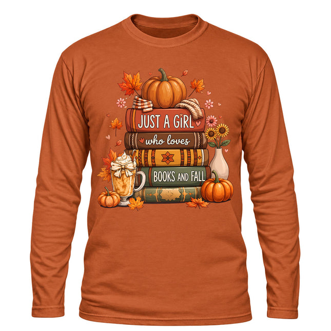 Books and Fall Pumpkin Book Lover Long Sleeve T-Shirt