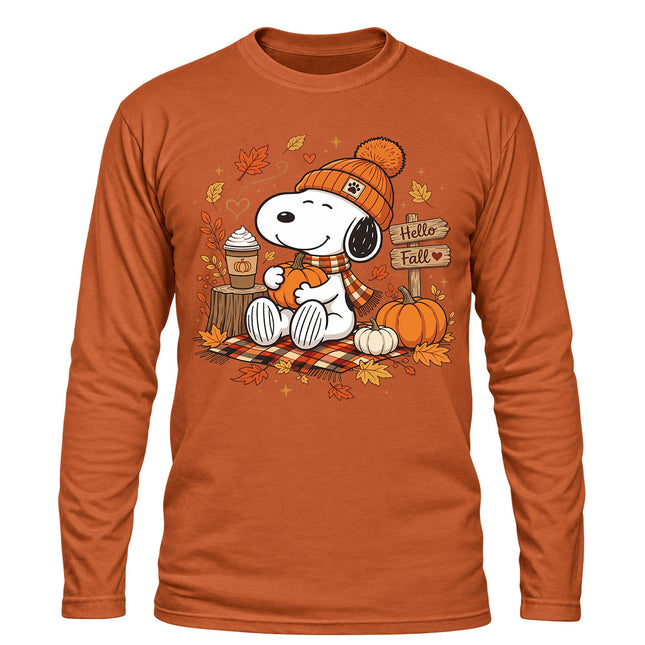 Hello Fall Pumpkin Coffee Cozy Autumn Long Sleeve T-Shirt