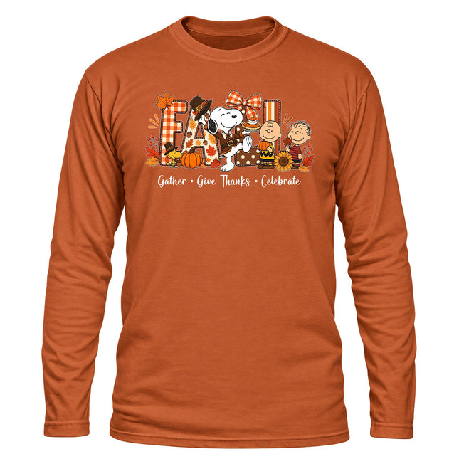 Fall Thanksgiving Shirt Gather Give Thanks Celebrate Long Sleeve T-Shirt