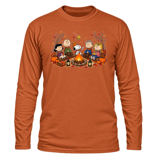 Fall Campfire Pumpkin Autumn Cozy Friends Long Sleeve T-Shirt