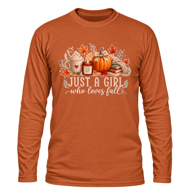 Just a Girl Who Loves Fall Pumpkin Cozy Autumn Long Sleeve T-Shirt
