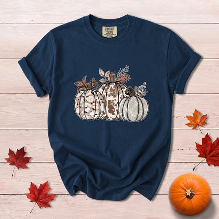 Comfort Colors Cow Print Pumpkin Rustic Fall Thanksgiving T-Shirt