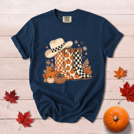Comfort Colors Fall Cowboy Boots Pumpkin Thanksgiving T-Shirt