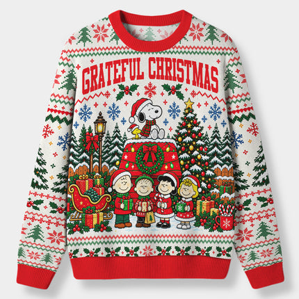 Grateful Christmas Ugly Sweatshirt Snowy Tree Holiday Design