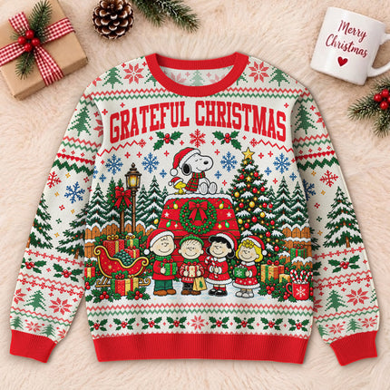 Grateful Christmas Ugly Sweatshirt Snowy Tree Holiday Design