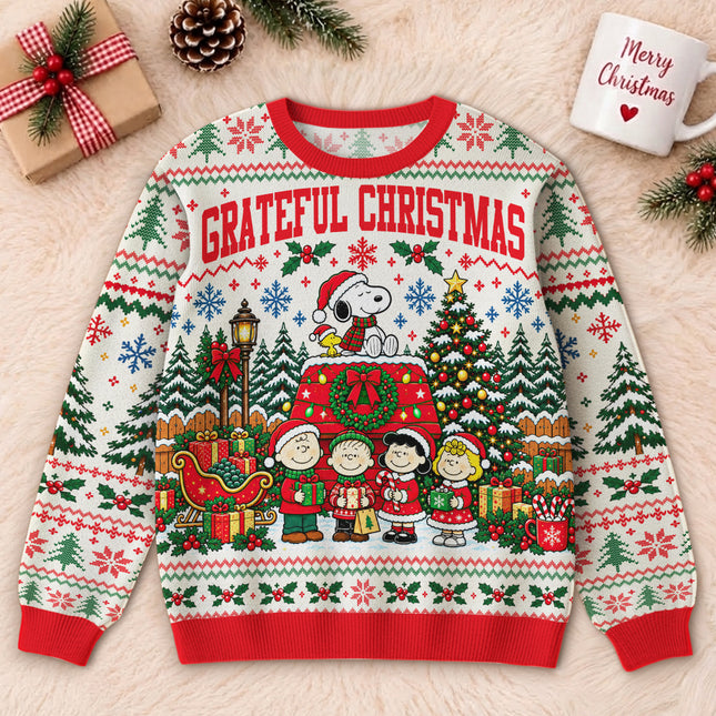 Grateful Christmas Ugly Sweatshirt Snowy Tree Holiday Design