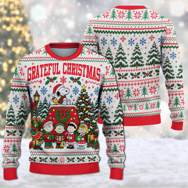 Grateful Christmas Ugly Sweatshirt Snowy Tree Holiday Design