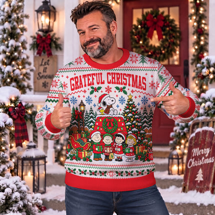 Grateful Christmas Ugly Sweatshirt Snowy Tree Holiday Design