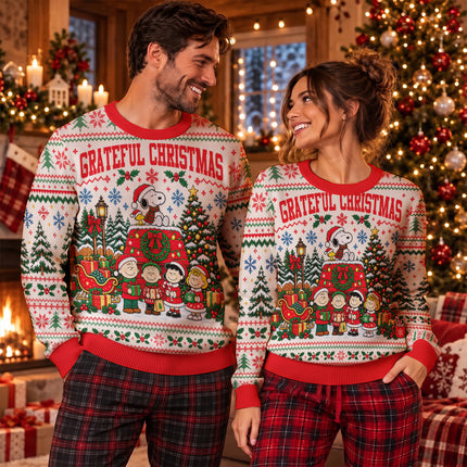 Grateful Christmas Ugly Sweatshirt Snowy Tree Holiday Design