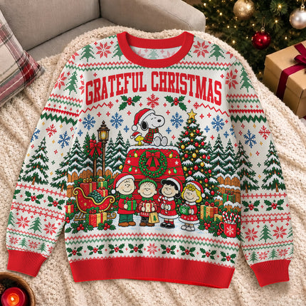 Grateful Christmas Ugly Sweatshirt Snowy Tree Holiday Design