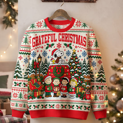 Grateful Christmas Ugly Sweatshirt Snowy Tree Holiday Design