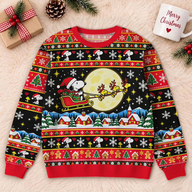 Christmas Sleigh Ride Ugly Sweatshirt Moonlit Winter Village