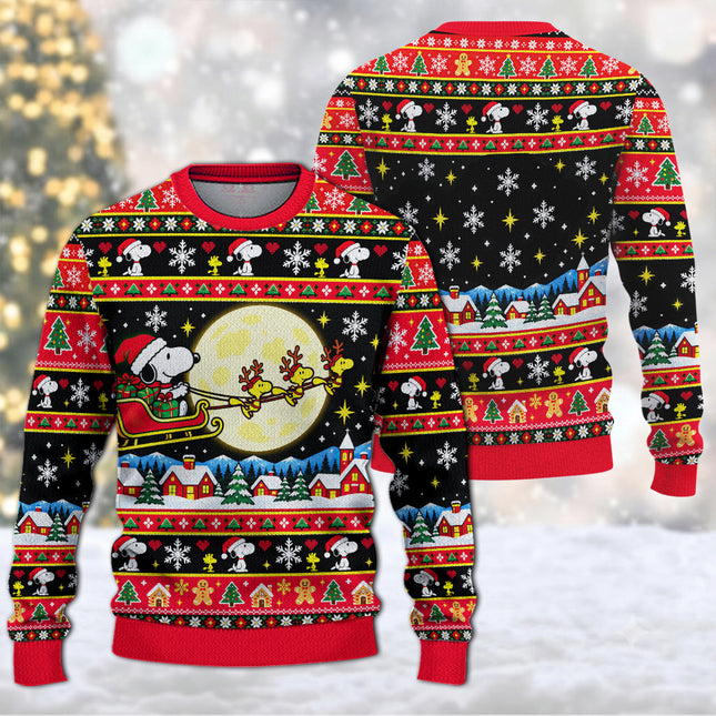 Christmas Sleigh Ride Ugly Sweatshirt Moonlit Winter Village