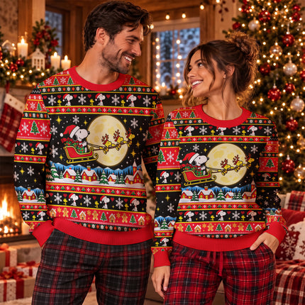 Christmas Sleigh Ride Ugly Sweatshirt Moonlit Winter Village