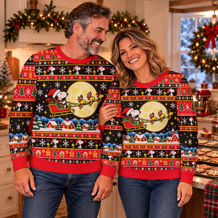 Christmas Sleigh Ride Ugly Sweatshirt Moonlit Winter Village