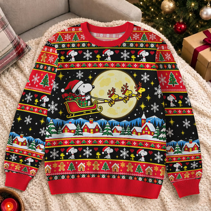 Christmas Sleigh Ride Ugly Sweatshirt Moonlit Winter Village
