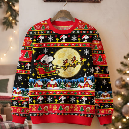Christmas Sleigh Ride Ugly Sweatshirt Moonlit Winter Village