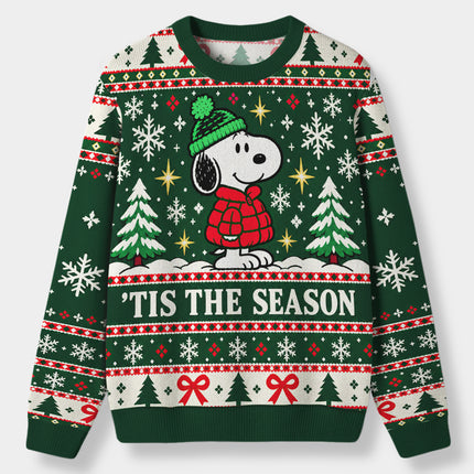 Tis The Season Christmas Ugly Sweatshirt Green Snowflake Knit