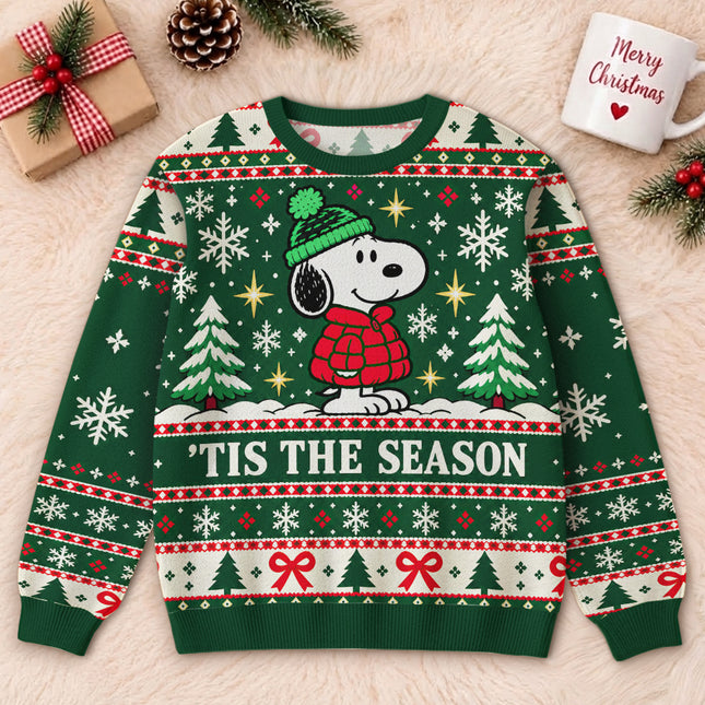 Tis The Season Christmas Ugly Sweatshirt Green Snowflake Knit