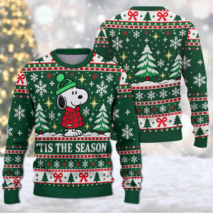 Tis The Season Christmas Ugly Sweatshirt Green Snowflake Knit