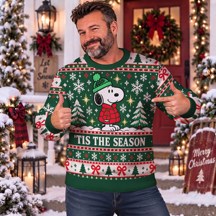 Tis The Season Christmas Ugly Sweatshirt Green Snowflake Knit