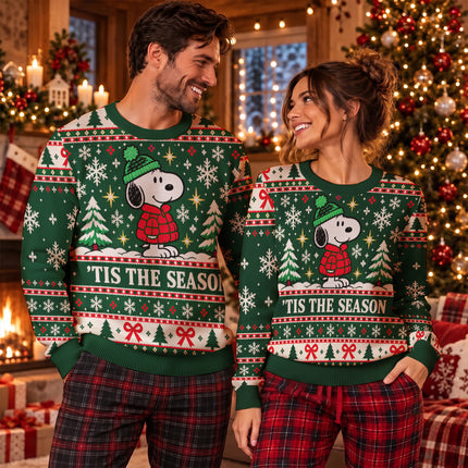 Tis The Season Christmas Ugly Sweatshirt Green Snowflake Knit