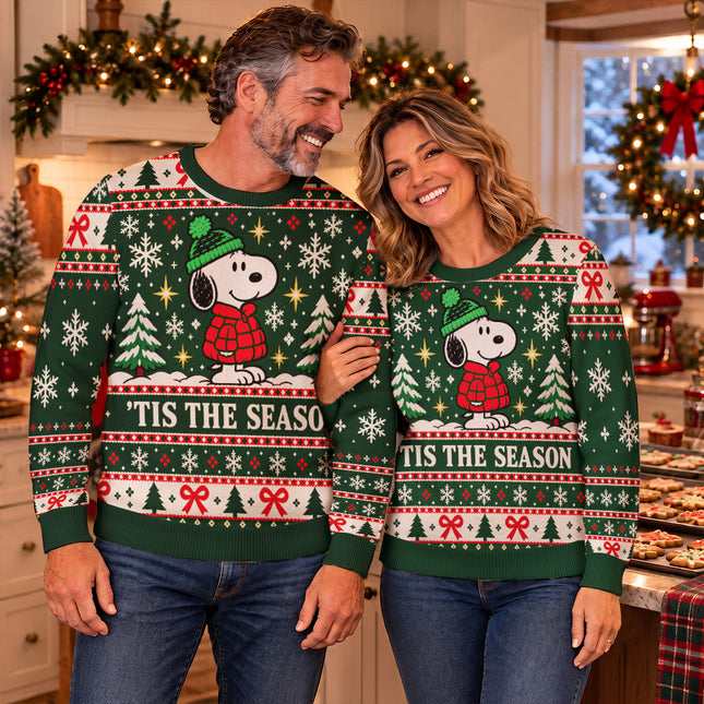 Tis The Season Christmas Ugly Sweatshirt Green Snowflake Knit