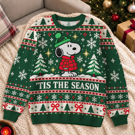 Tis The Season Christmas Ugly Sweatshirt Green Snowflake Knit