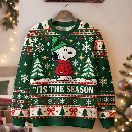 Tis The Season Christmas Ugly Sweatshirt Green Snowflake Knit