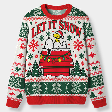 Let It Snow Christmas Ugly Sweatshirt Snowy Rooftop Fair Isle