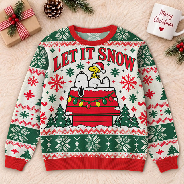 Let It Snow Christmas Ugly Sweatshirt Snowy Rooftop Fair Isle