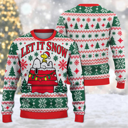 Let It Snow Christmas Ugly Sweatshirt Snowy Rooftop Fair Isle