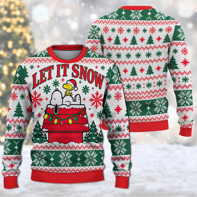 Let It Snow Christmas Ugly Sweatshirt Snowy Rooftop Fair Isle