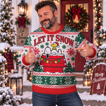 Let It Snow Christmas Ugly Sweatshirt Snowy Rooftop Fair Isle