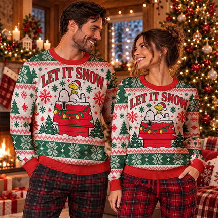 Let It Snow Christmas Ugly Sweatshirt Snowy Rooftop Fair Isle