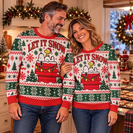 Let It Snow Christmas Ugly Sweatshirt Snowy Rooftop Fair Isle
